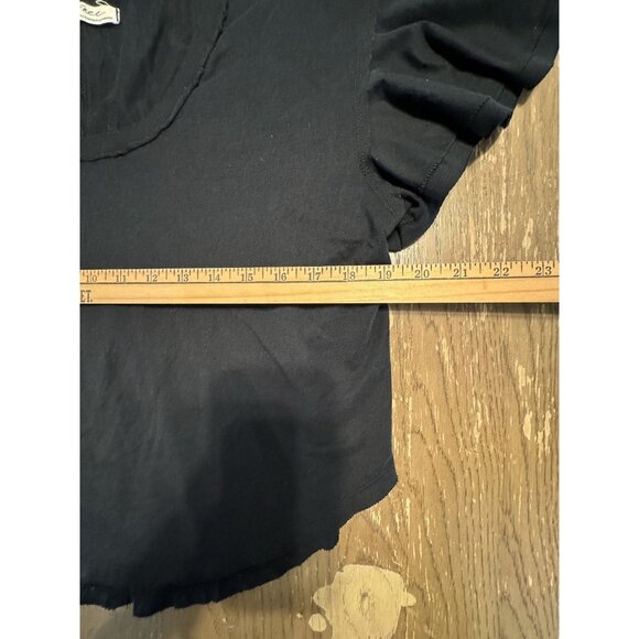 We The Free People XS Black Round Hem Flutter Sleeve Scoop Round Hem T-Shirt - Picture 3 of 9